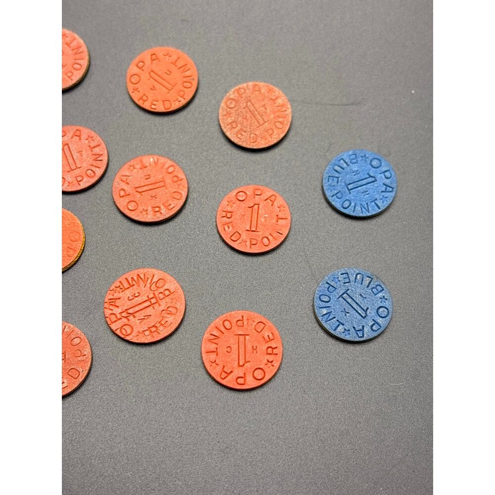 Vintage WWII OPA Ration Tokens Lot of 26 Red / Blue Depression-Era Collectibles